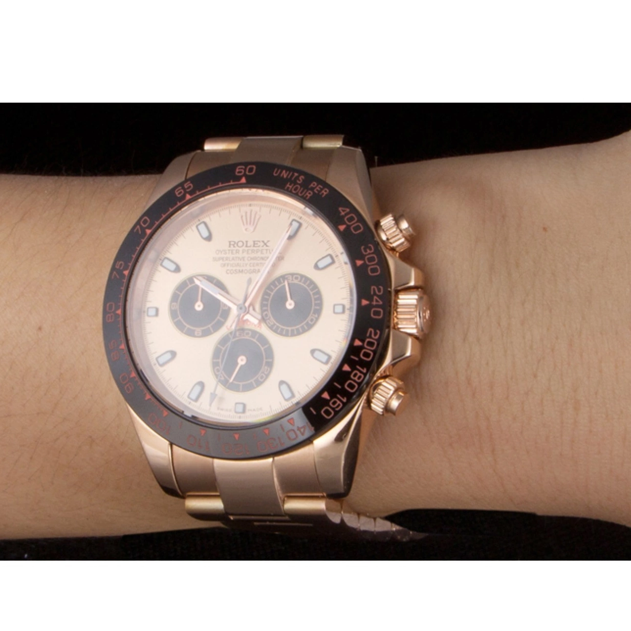 AAA Replica Watches Daytona Plated Rolex Ion Dial Tachymeter Gold Strap Rose 80244 Rose Gold 0705
